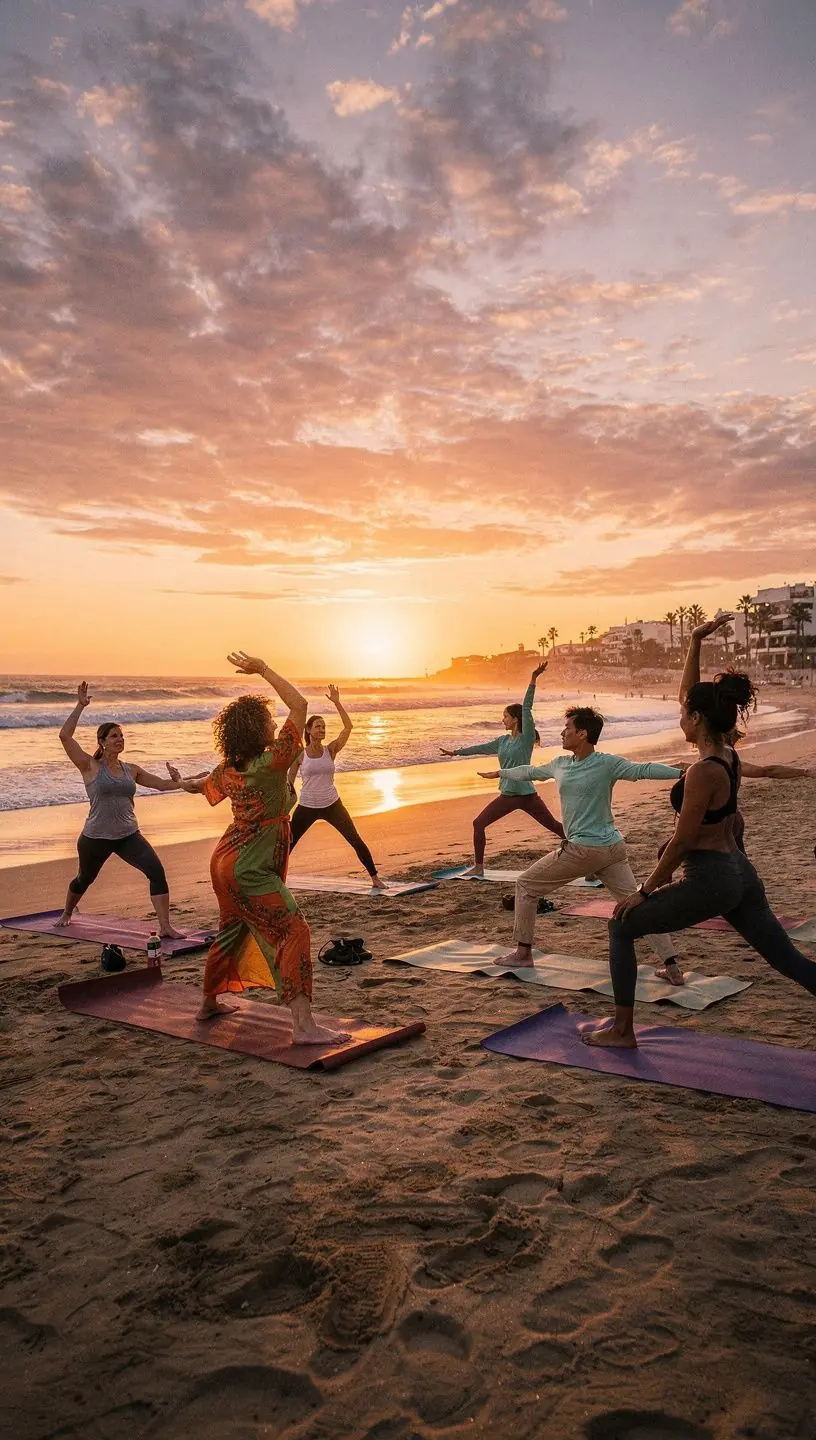 Grupo de personas practicando yoga en un estudio, enfocándose en la conexión mente-cuerpo.