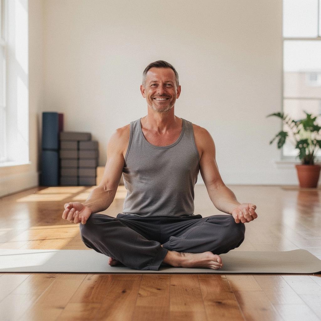 Instructor de yoga guiando a los alumnos a través de una clase centrada en la meditación y la respiración.